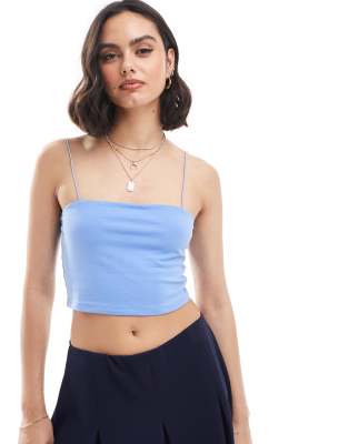 New Look - Bandeau-Oberteil in Blau mit Riemchenträgern