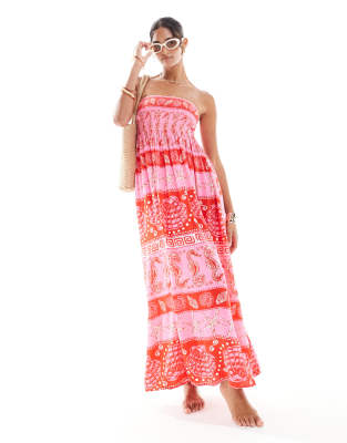 New Look bandeau printed beach dress in pink - view 1