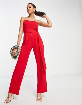 New Look bandeau wide leg jumpsuit in red