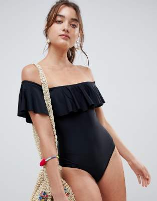 black bardot swimming costume