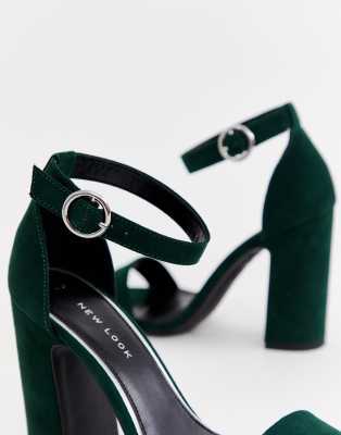 dark green block heels