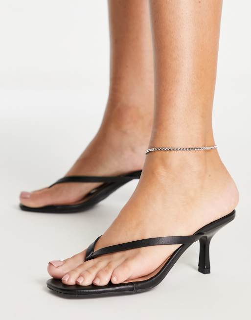 New Look barely there heeled thong sandal in black ASOS