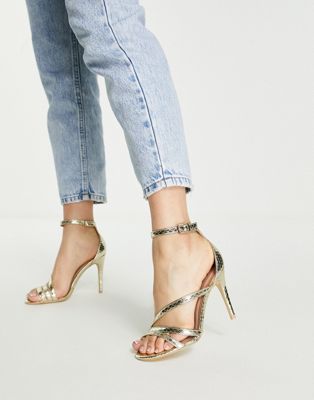 New Look barely there strappy heeled sandal in gold