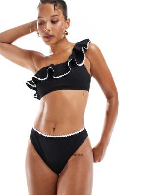 Bas de bikini asymétrique avec détail en point de feston - Noir 38