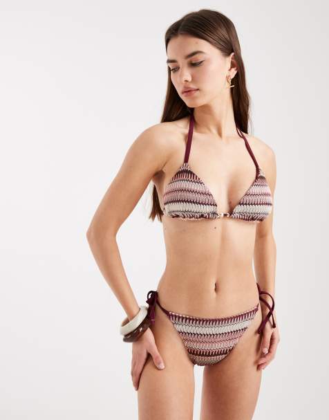New Look - Bas de bikini au crochet à rayures avec liens sur les côtés - Rose - view 1