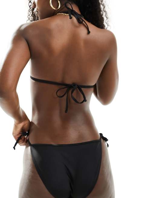 New Look basic moulded triangle bikini top in black, 3 of 4