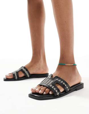 New Look - Bast-Sandalen in Schwarz mit Aussparungen