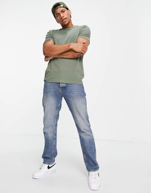 New Look – Bawełniany T-shirt z okrągłym dekoltem, w kolorze khaki – KHAKI