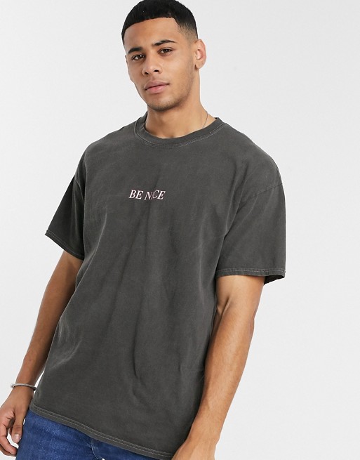 New Look be nice oversized slogan t-shirt in black