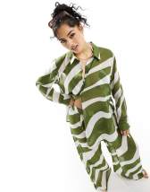 Topshop Maternity Abstract Tiger Print Satin Piped Shirt And Trouser Pyjama  Set In Green for Women