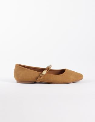  bead detail strap faux suede Mary Jane in tan