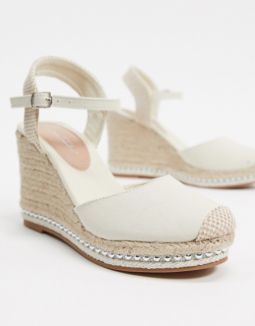 New Look beaded espadrille wedges in off white