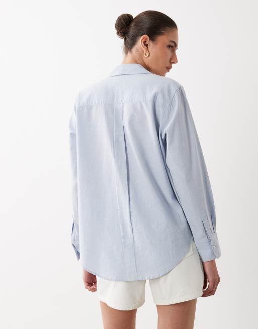 New Look beaded long sleeve shirt in mid blue, 3 of 4