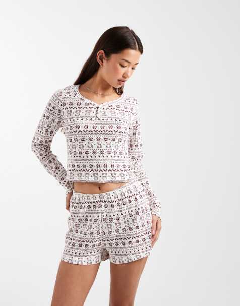New Look bear pointelle pyjamas in white pattern - view 1