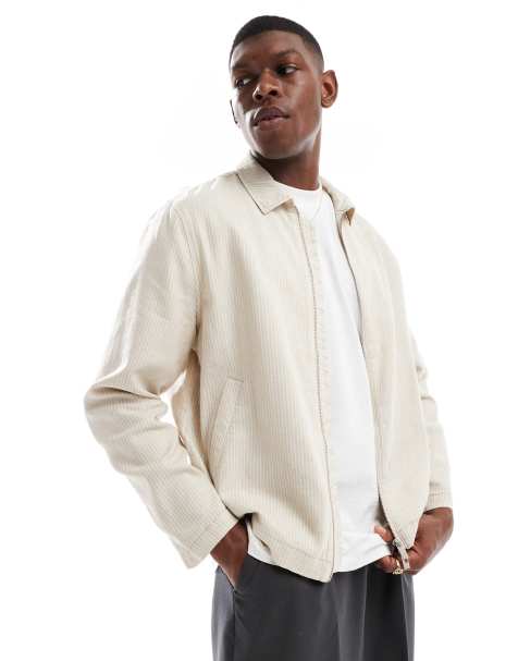 New Look - Beige Harrington-jakke med striber i hørblanding - view 1