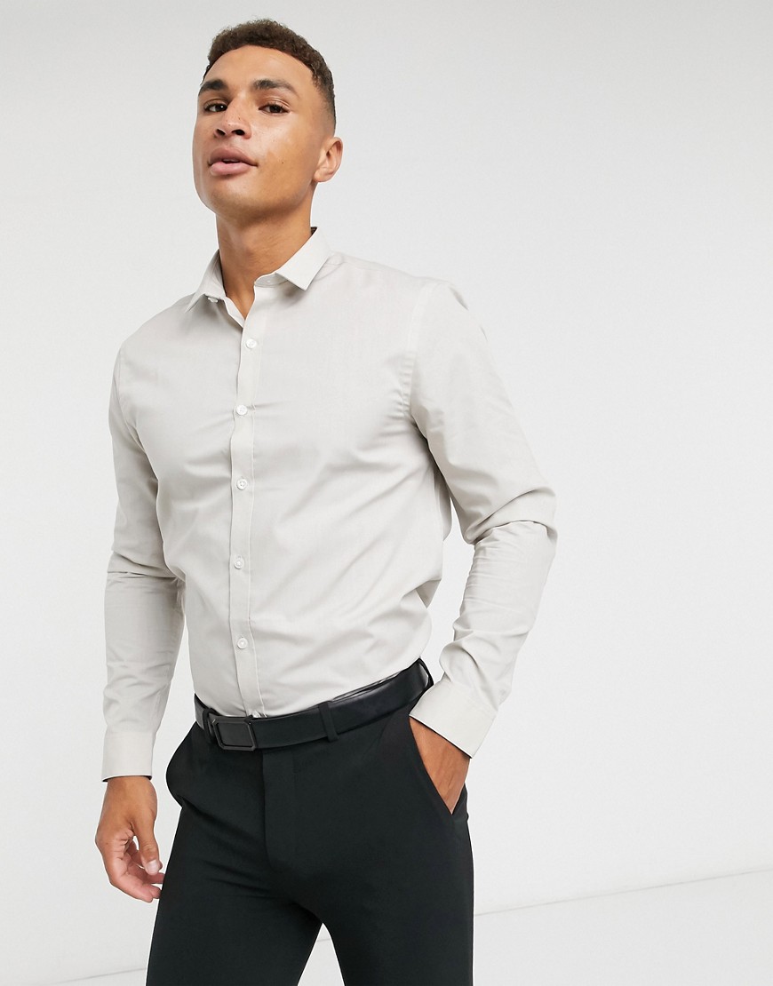 New Look – Beige, långärmad poplinskjorta-Sandfärgad