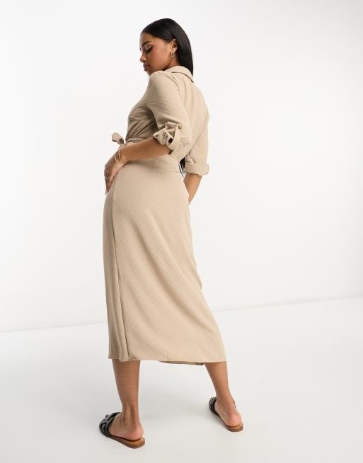 New Look – Beige midi-skjortklänning i cargostil med knäppning, 2 av 4