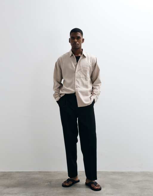 New Look - Beige oversized skjorte med lange ærmer i hørlook, 3 af 5