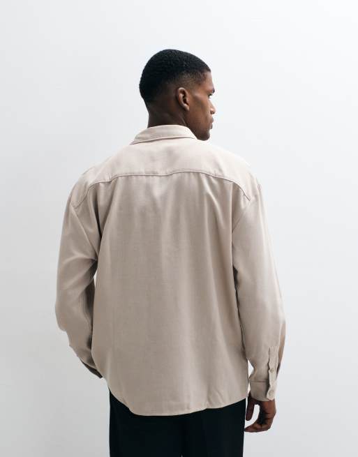 New Look - Beige oversized skjorte med lange ærmer i hørlook, 4 af 5