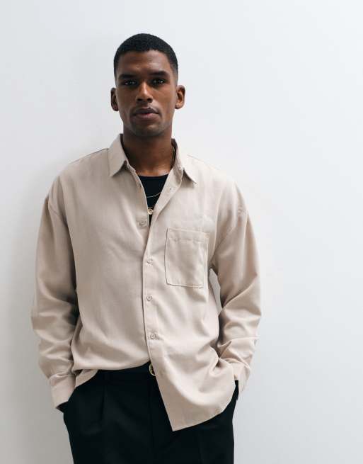 New Look - Beige oversized skjorte med lange ærmer i hørlook, 5 af 5