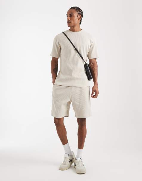 New Look - Beige sæt med T-shirt og shorts med vaffeltekstur - view 1