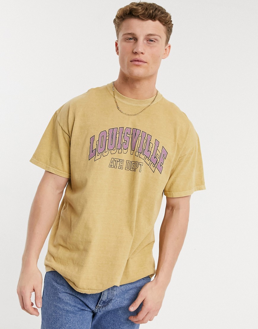 New Look – Beige t-shirt i oversize med Louiseville-tryck-Neutral