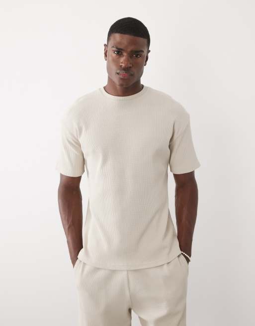 New Look – Beige t-shirt med våffeltextur, del av set, 3 av 7
