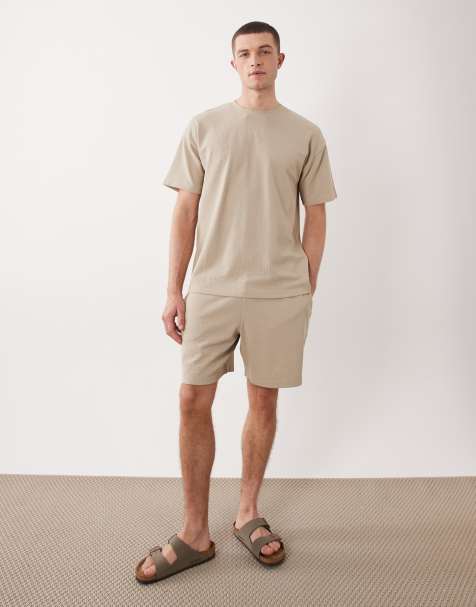 New Look – Beige, våfflat set i oversize med t-shirt och shorts - view 1