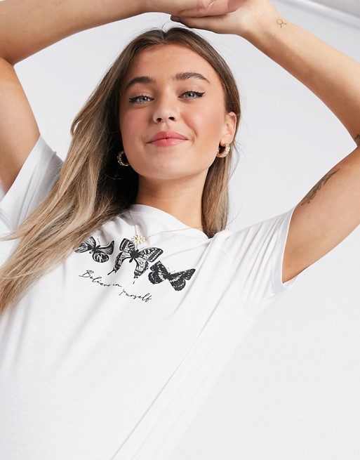 New Look believe in yourself slogan butterfly logo t-shirt in white
