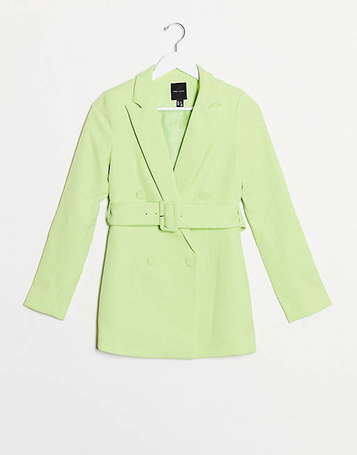 New Look belted blazer in lime co ord