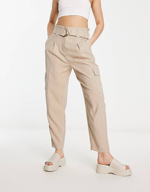 New Look - belted cargo trousers in stone