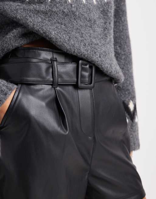 New Look belted faux leather short in black, 2 of 5
