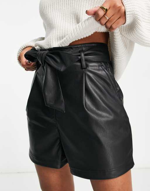 ASOS DESIGN faux leather shorts in black