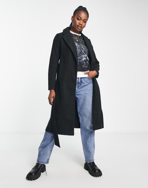 New Look belted formal coat in black ASOS