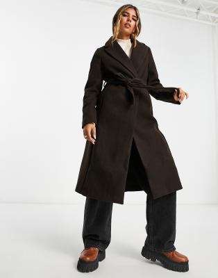 New Look belted formal coat in brown