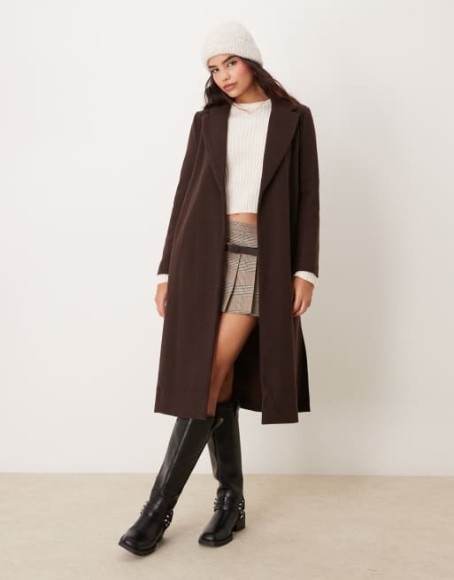 New Look belted formal coat in brown ASOS