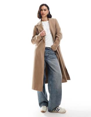 New Look belted formal coat in camel-Neutral
