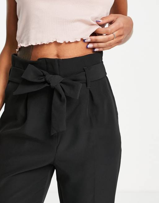 Black Slim Stretch Belted Trousers