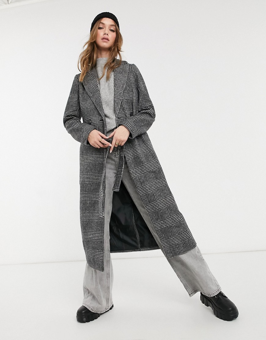 New Look belted maxi coat in black check