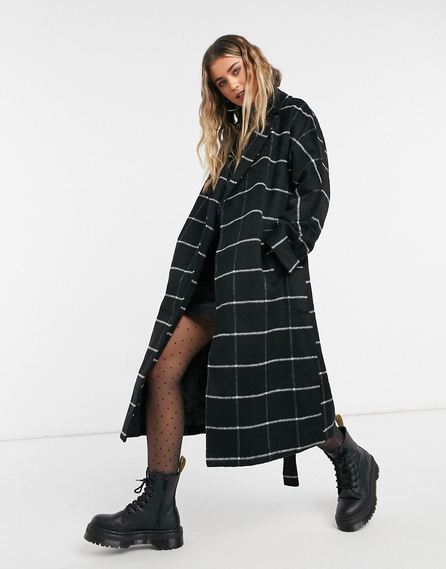 New Look belted maxi coat in black window check