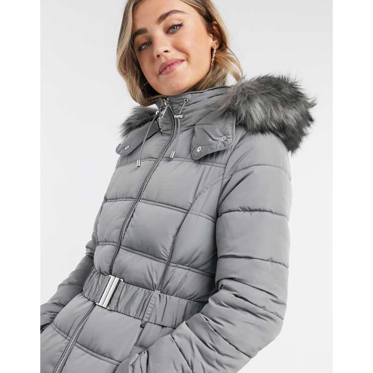 New look faux on sale fur belted padded coat