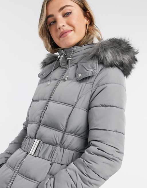 New Look belted padded jacket in grey