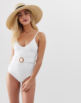 white swimsuit with belt