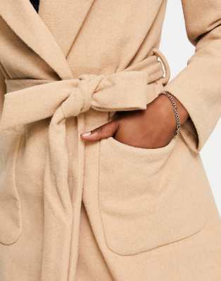 new look petite belted coat in camel