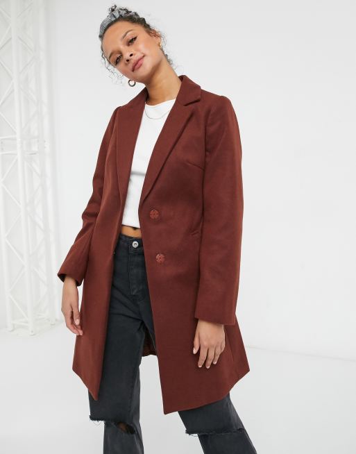 New Look belted tailored coat in dark rust