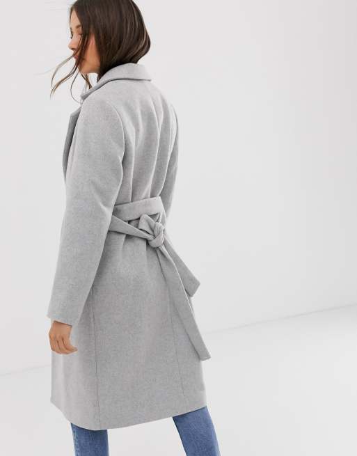 Brisk Stroll Belted Long Sleeve Hooded Coat - Light Grey