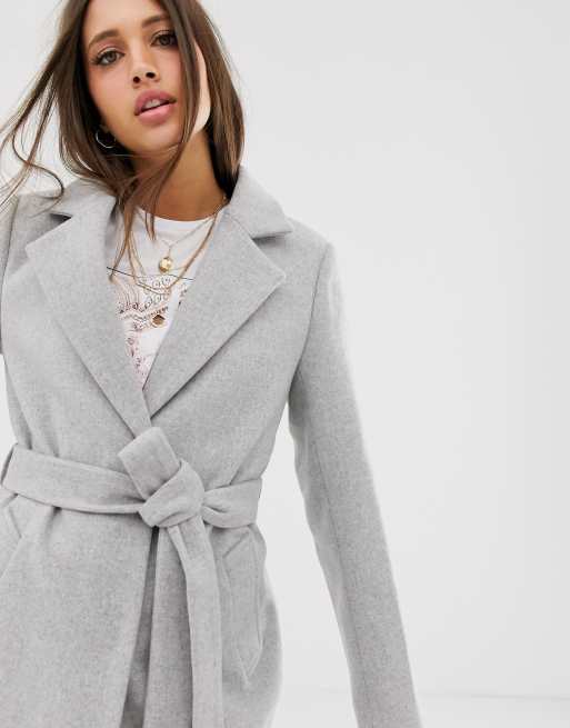 New Look belted tailored coat in light gray