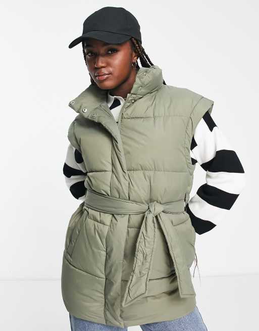 New Look belted padded jacket in grey