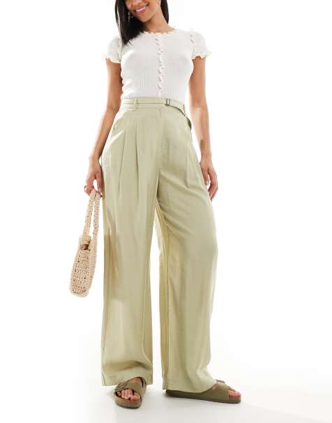New Look belted wide leg trousers in light khaki - view 1