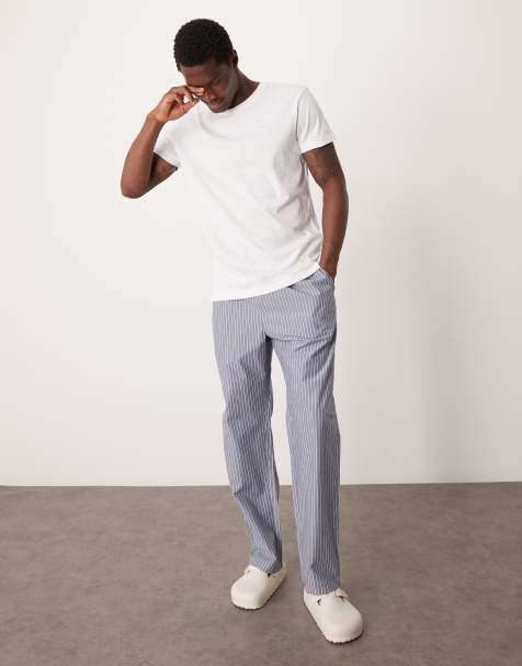 New Look – Bensinblå, randig, vävd pyjamasunderdel - view 1